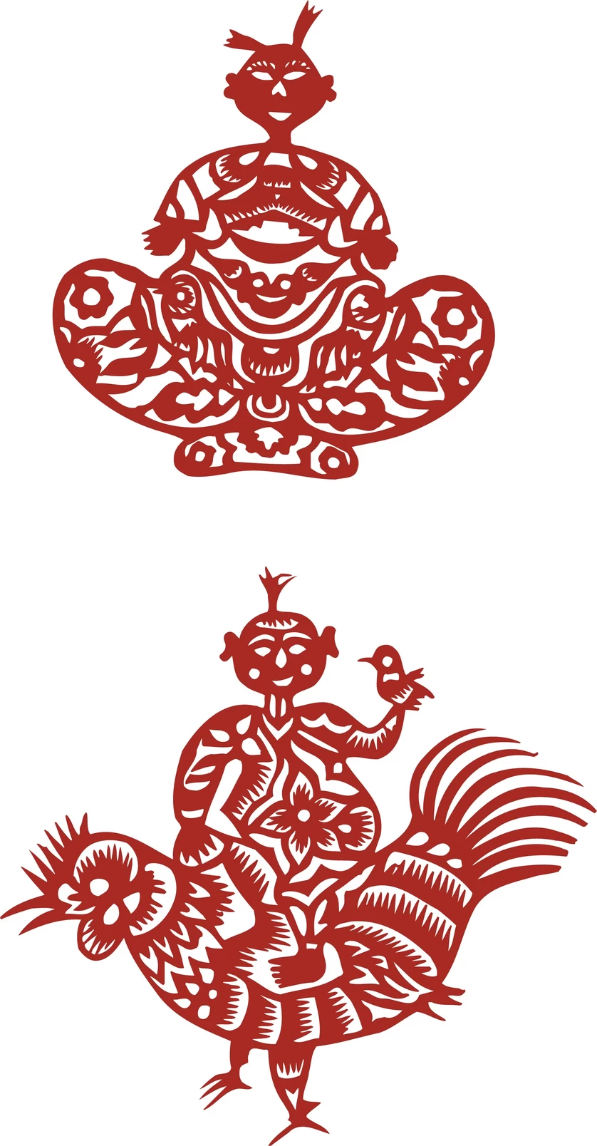 中国风中式传统喜庆民俗人物动物窗花剪纸插画边框AI矢量PNG素材【722】